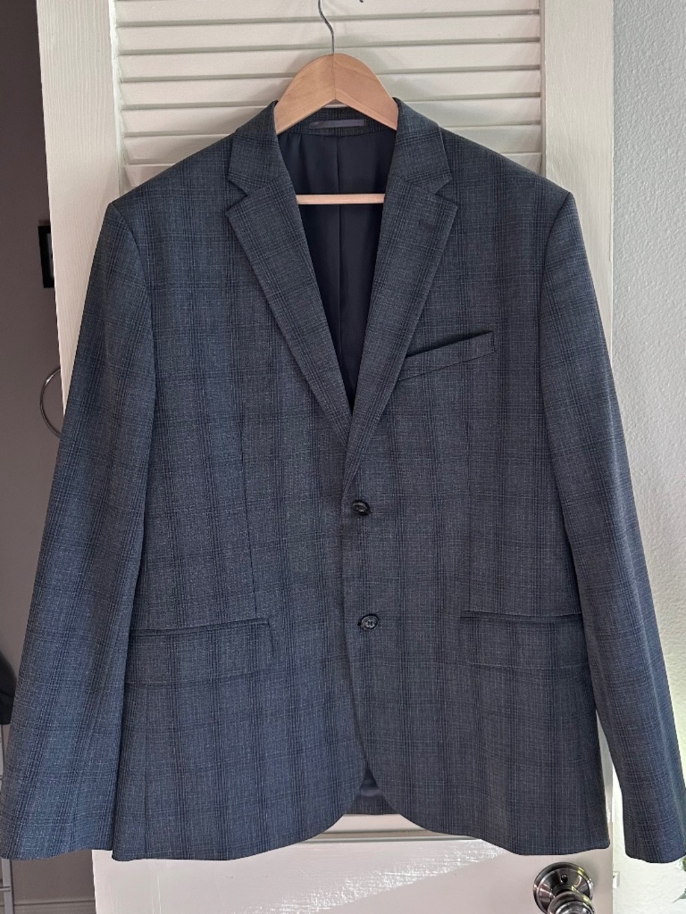 H&M Men's Slim Fit Glen Plaid Suit Jacket / Blazer, 44R (Gray)